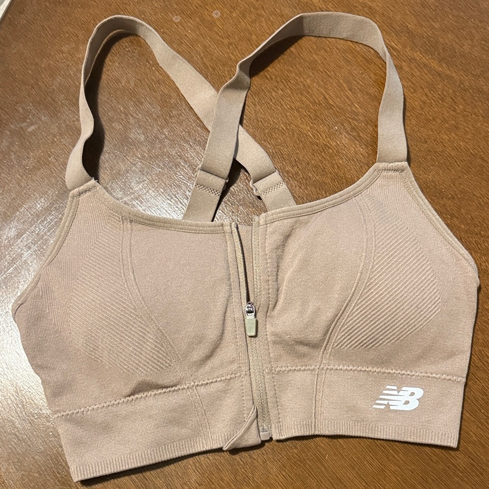 New Balance Front-Zip High Support Sports Bra - Brown Taupe